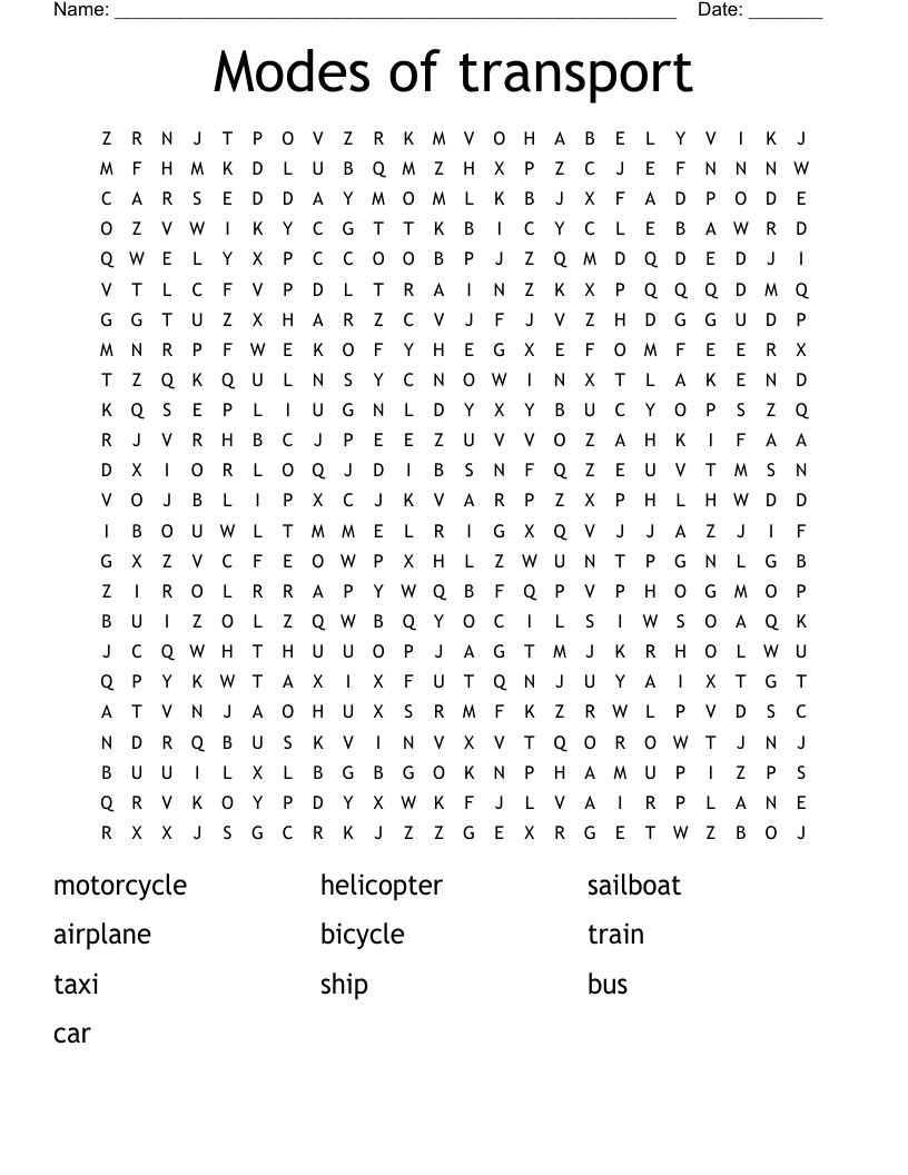 Modes of transport Word Search