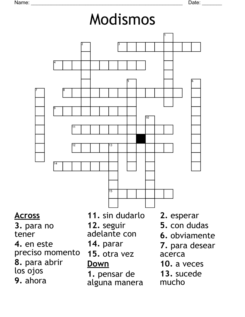 Modismos Crossword