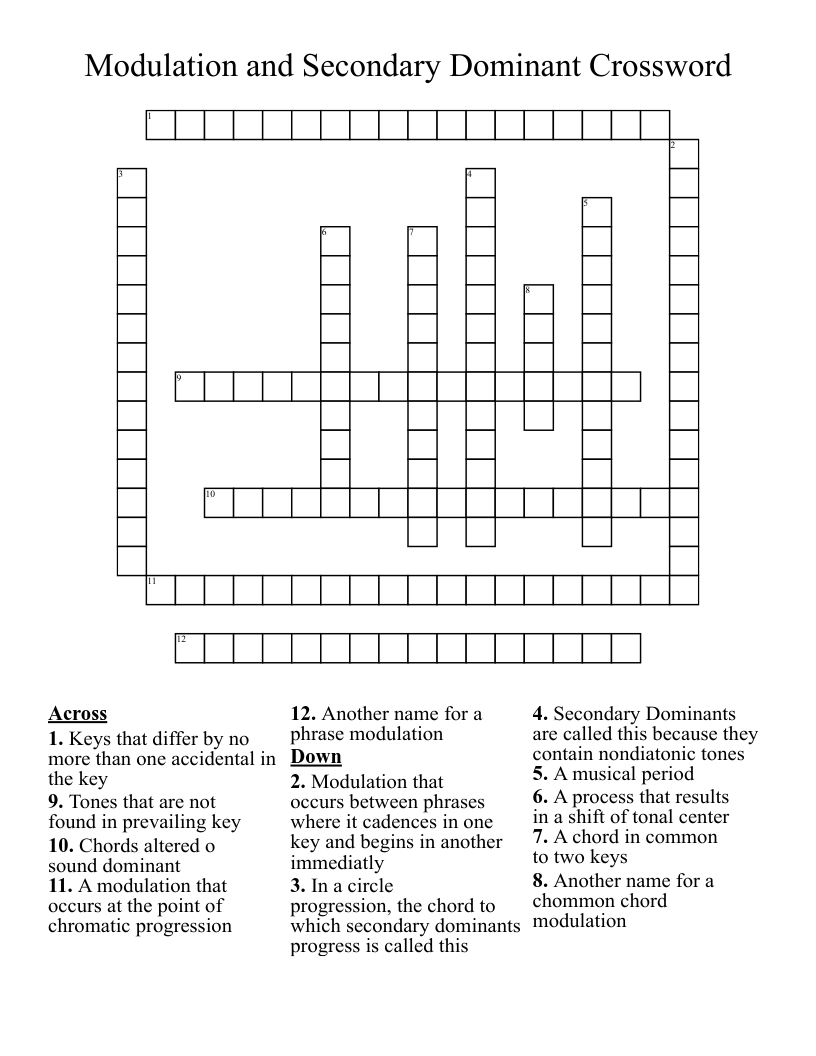 Modulation and Secondary Dominant Crossword