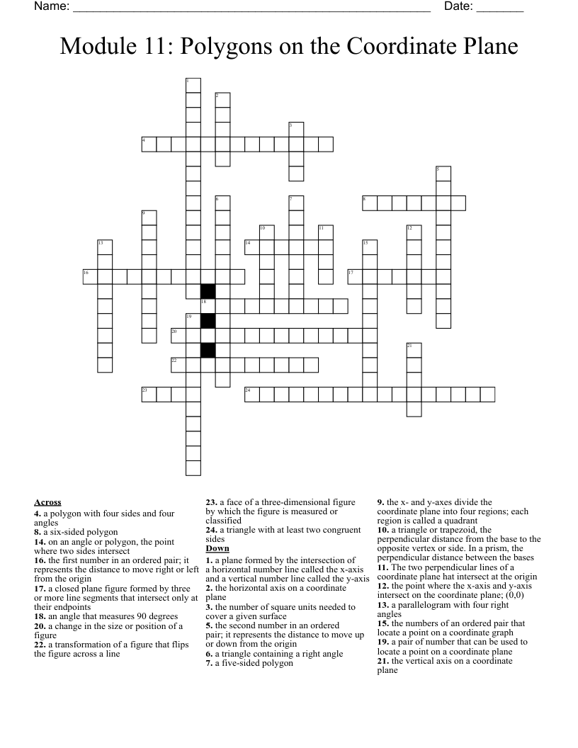 Module 11: Polygons on the Coordinate Plane Crossword
