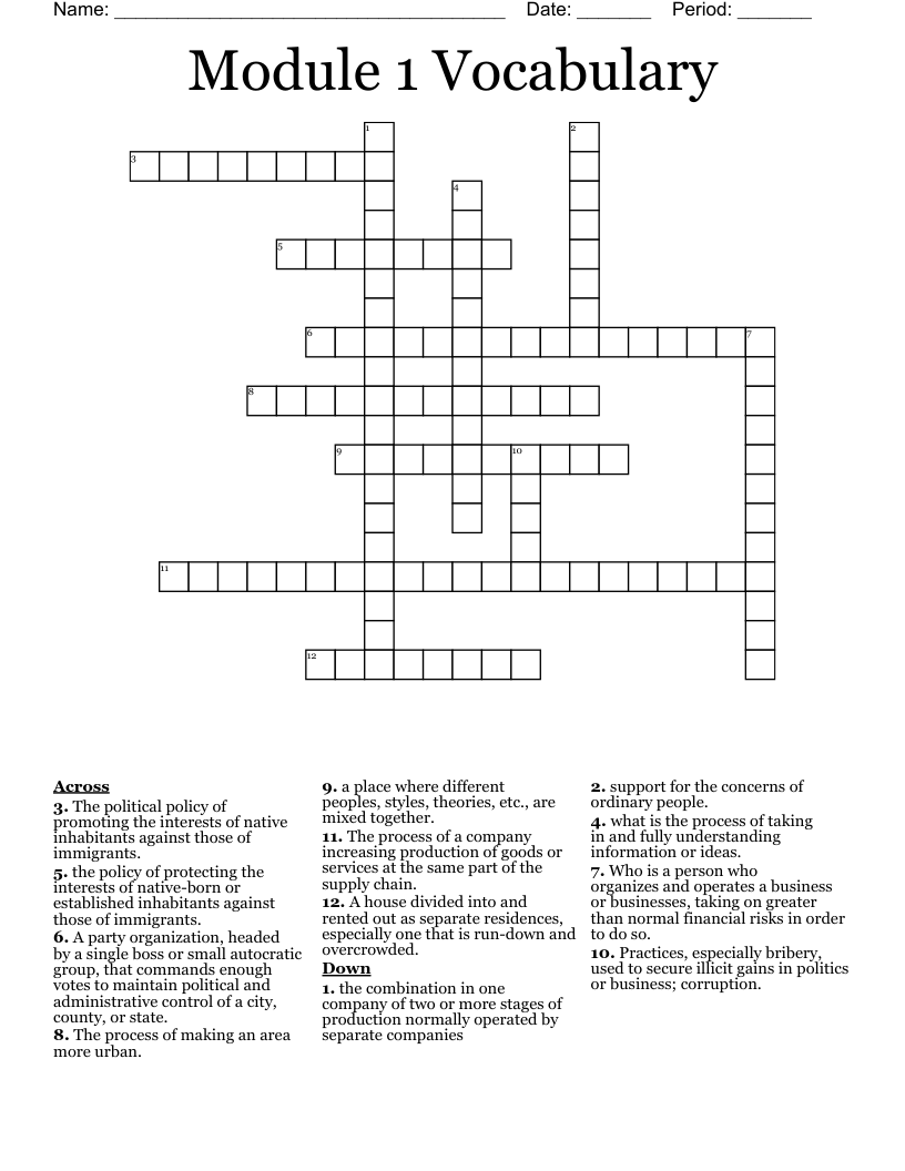 Module 1 Vocabulary Crossword
