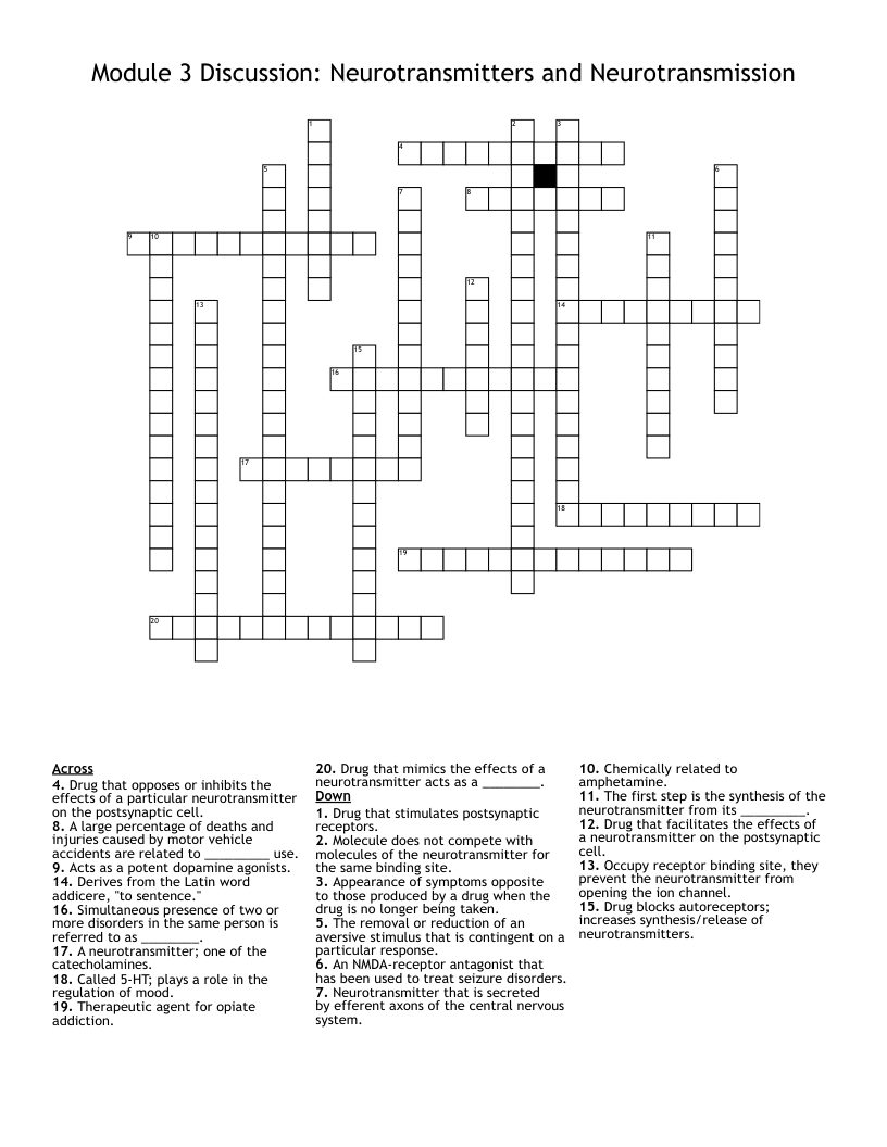 Module 3 Discussion: Neurotransmitters and Neurotransmission Crossword