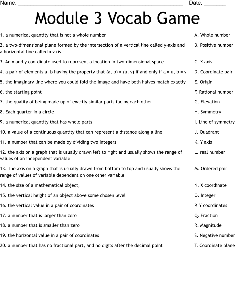 Module 3 Vocab Game Worksheet