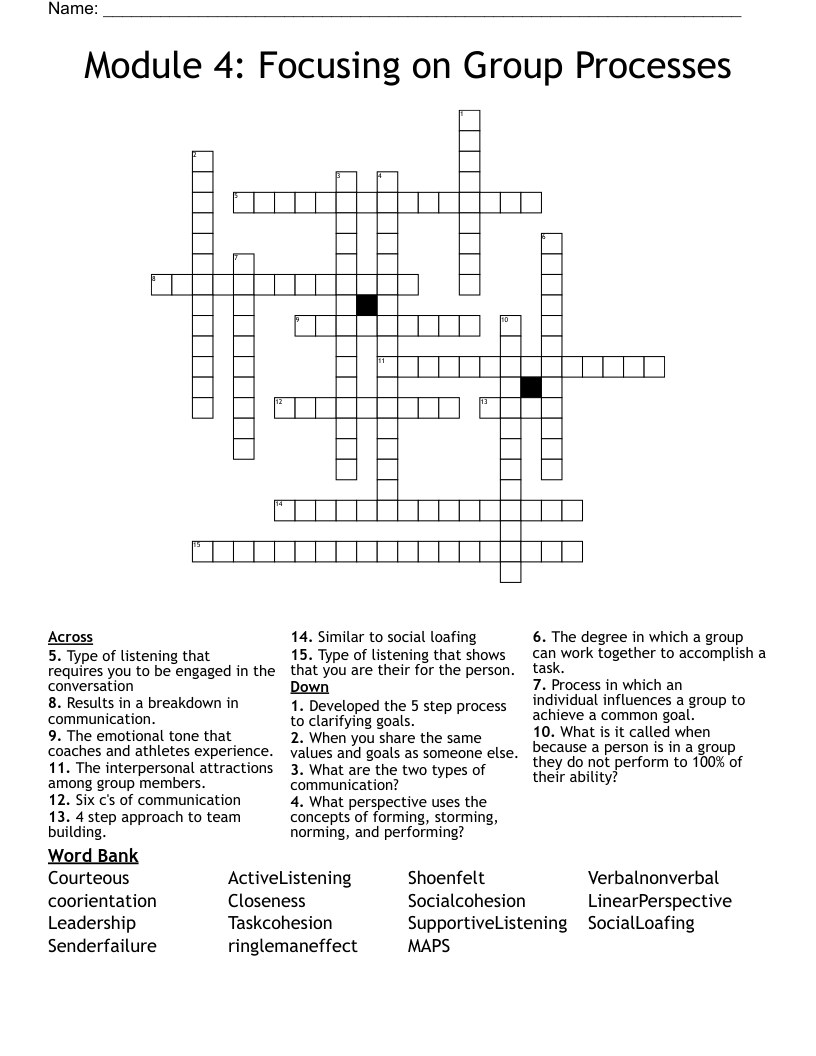 Module 4: Focusing on Group Processes Crossword