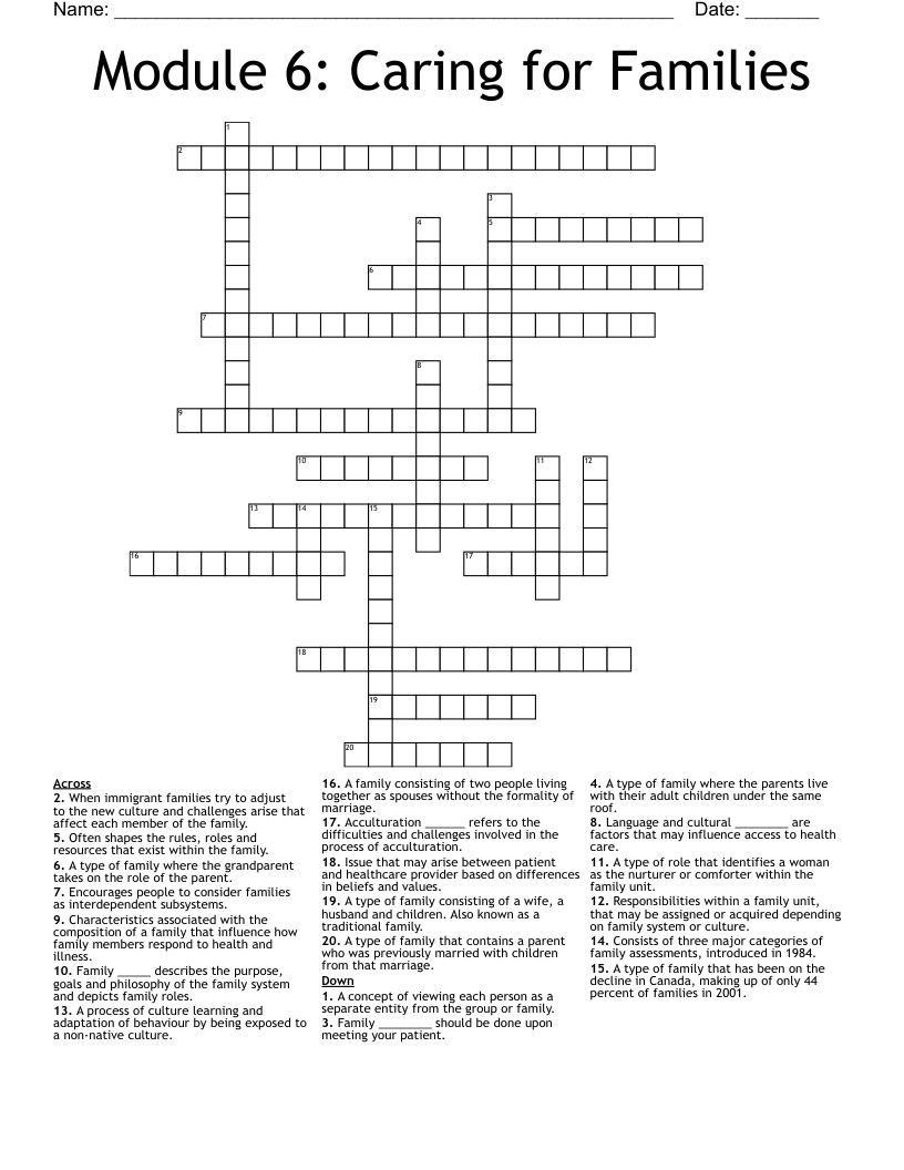 Module 6: Caring for Families Crossword