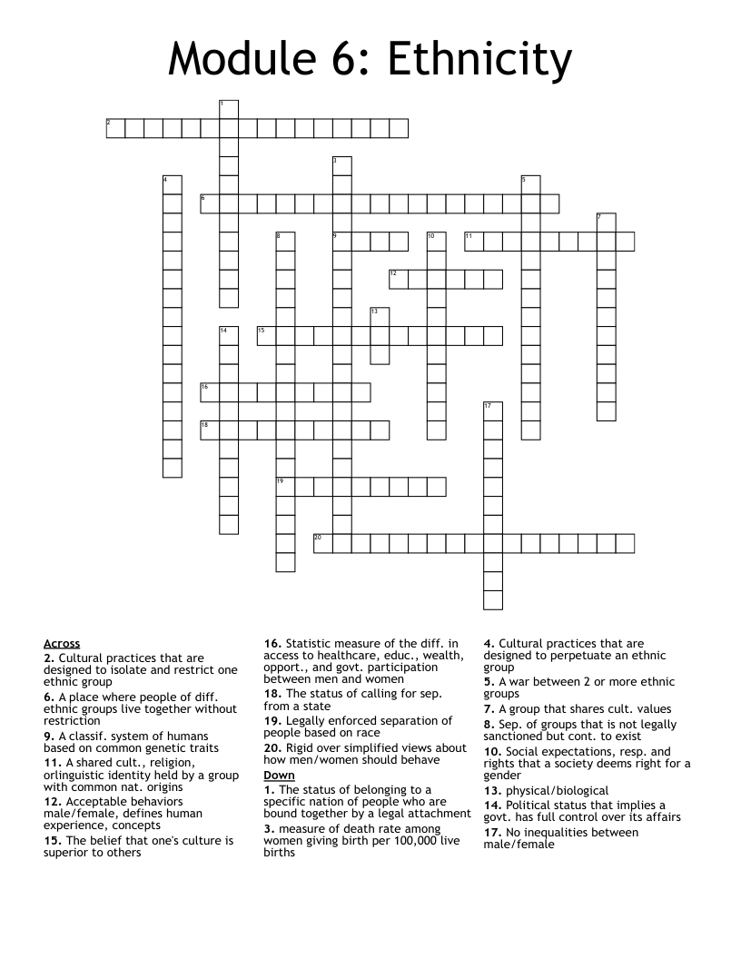 Module 6: Ethnicity Crossword