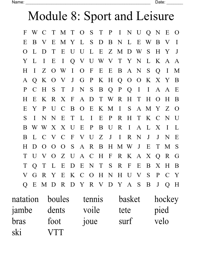 Module 8: Sport and Leisure Word Search