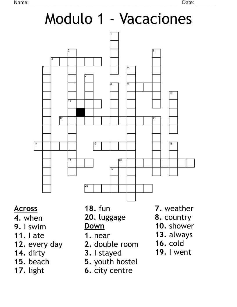Modulo 1 - Vacaciones Crossword