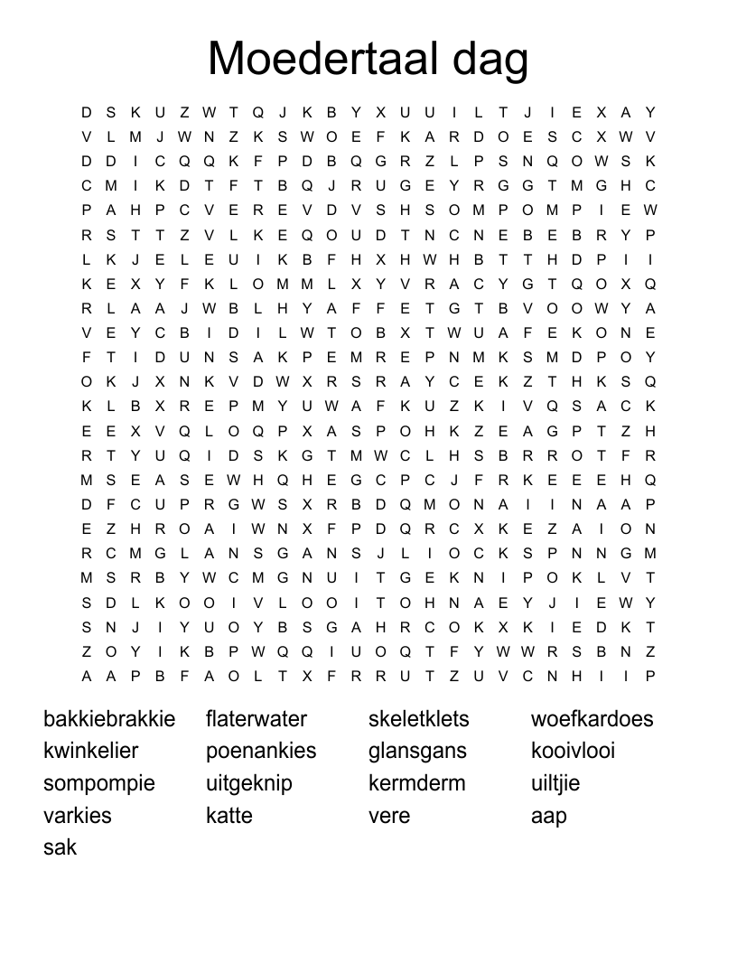 Moedertaal dag Word Search