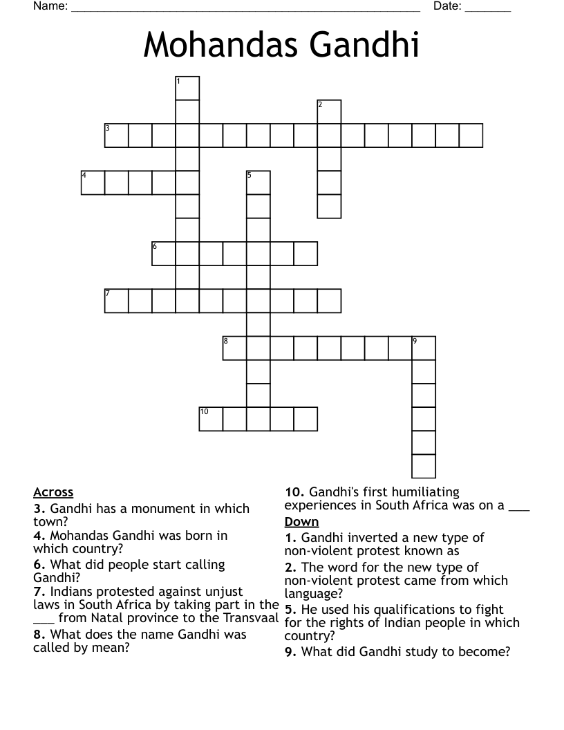 Mohandas Gandhi Crossword
