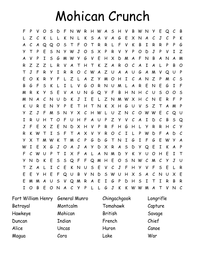 Mohican Crunch Word Search