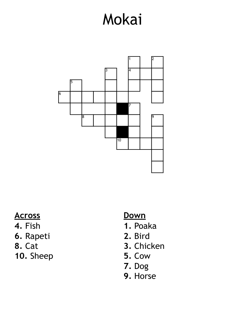 Mokai Crossword