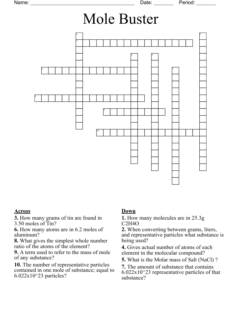 Mole Buster Crossword