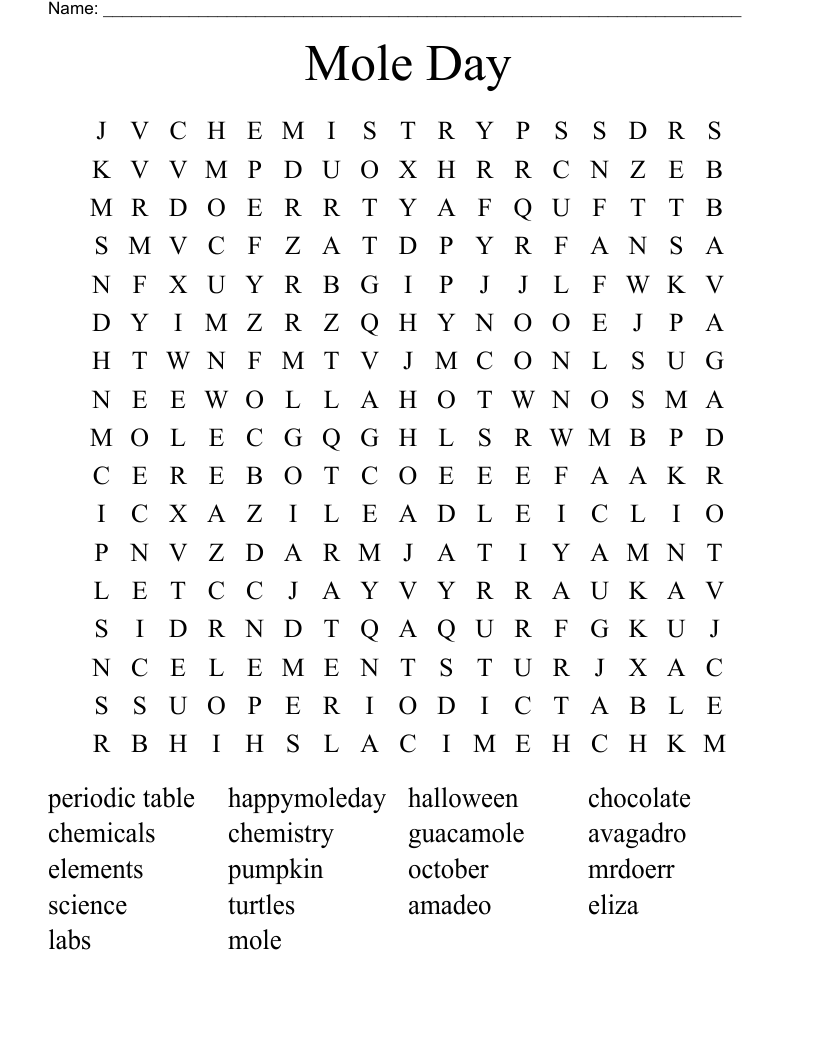 Mole Day Word Search