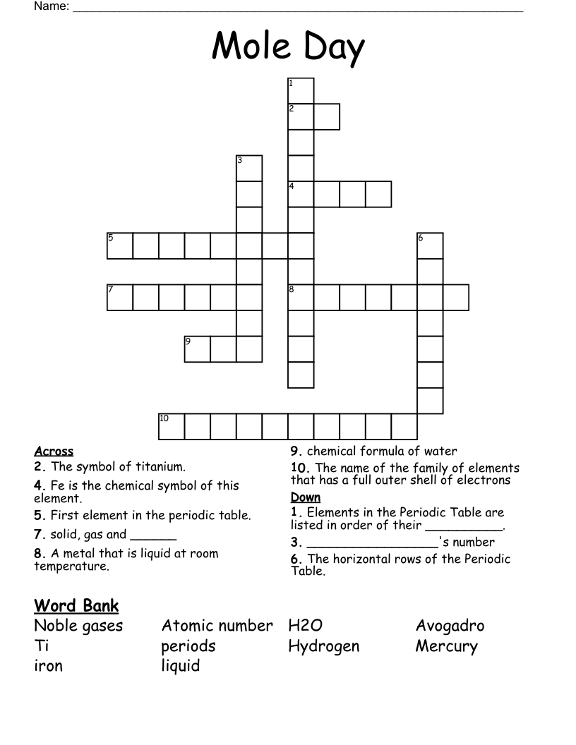 Mole Day Crossword