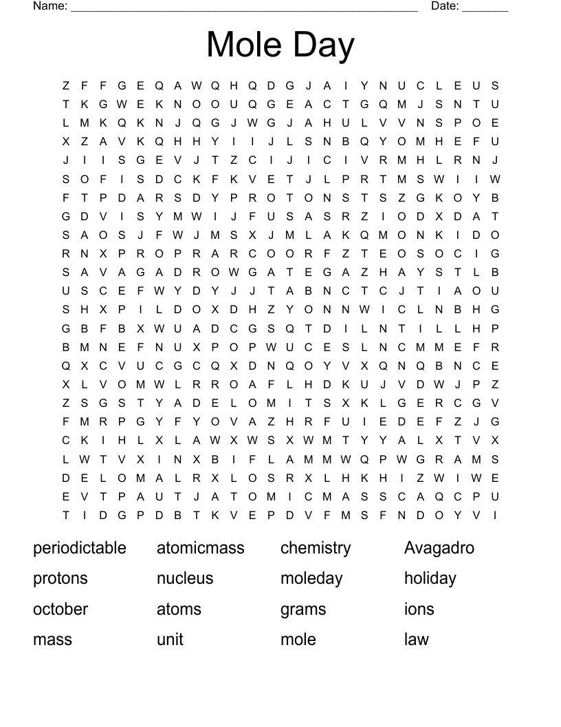 Mole Day Word Search