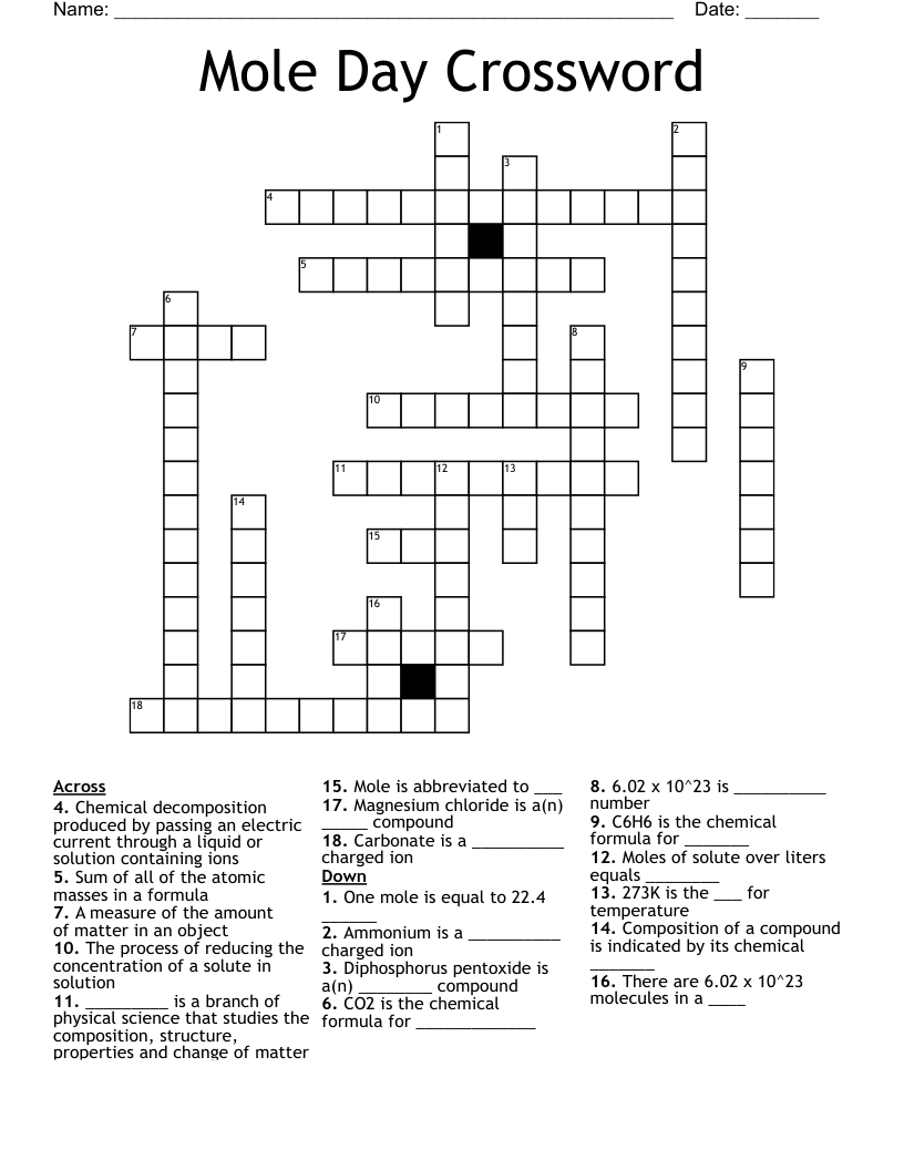 Mole Day Crossword