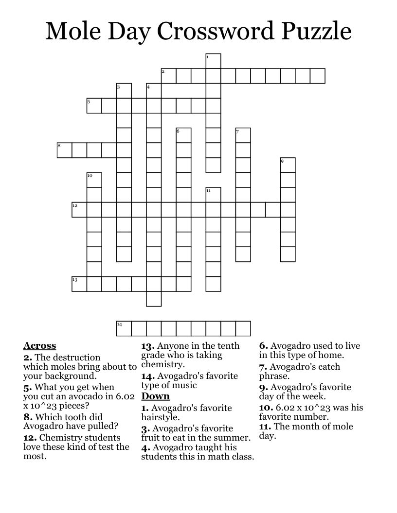 Mole Day Crossword Puzzle