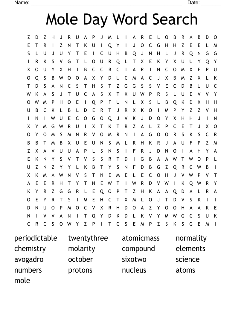 Mole Day Word Search