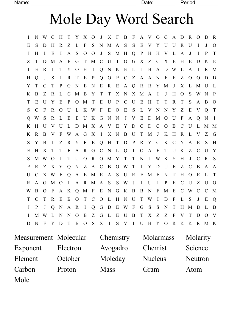 Mole Day Word Search