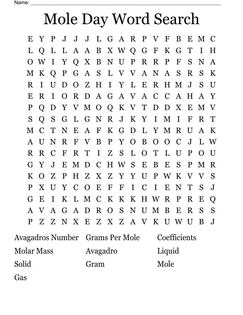 Mole Day Word Search