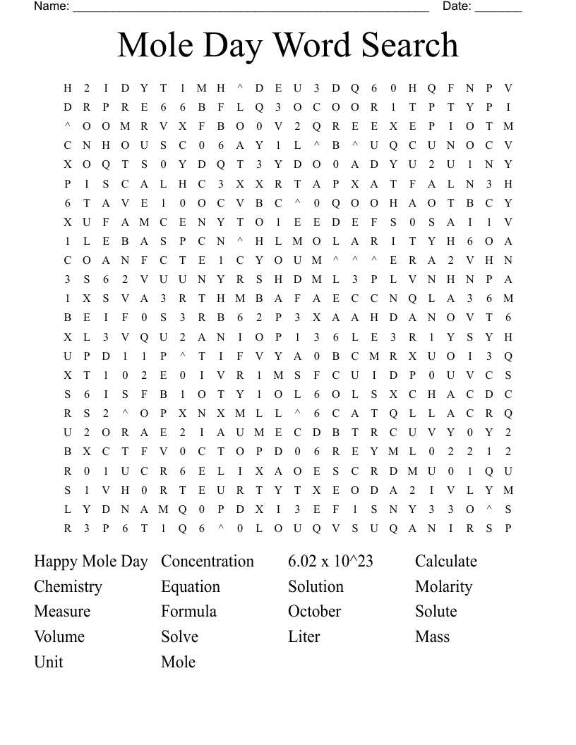 Mole Day Word Search