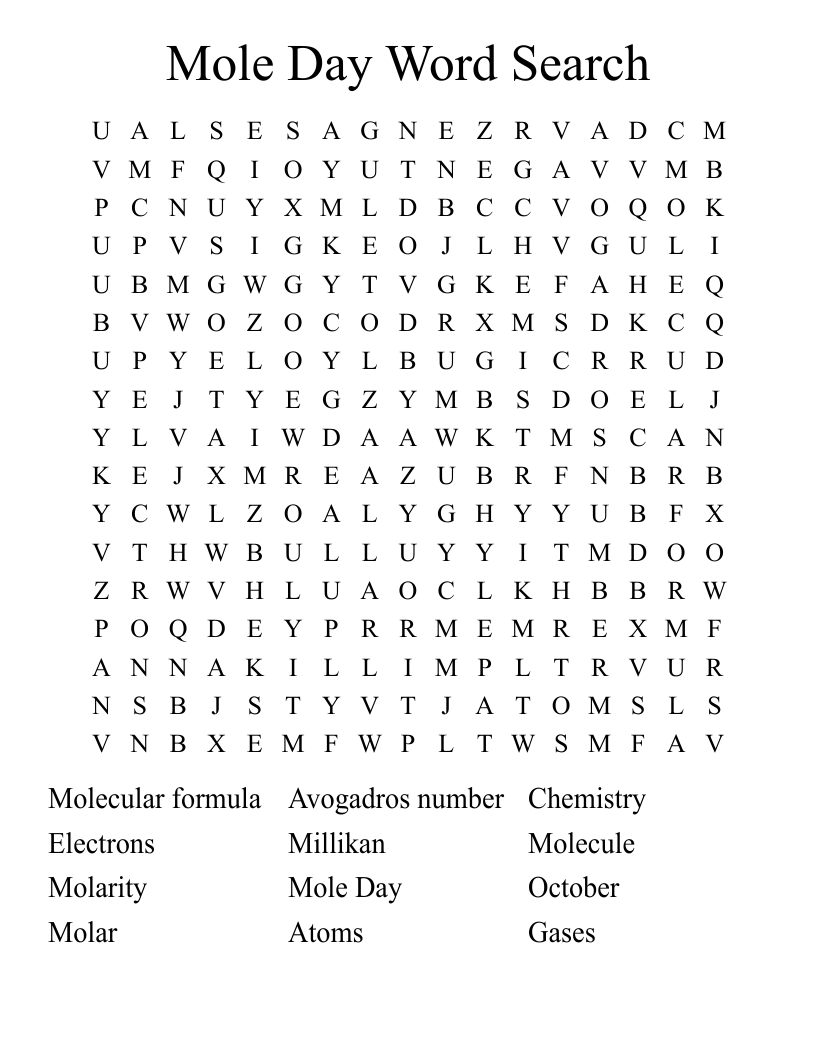Mole Day Word Search