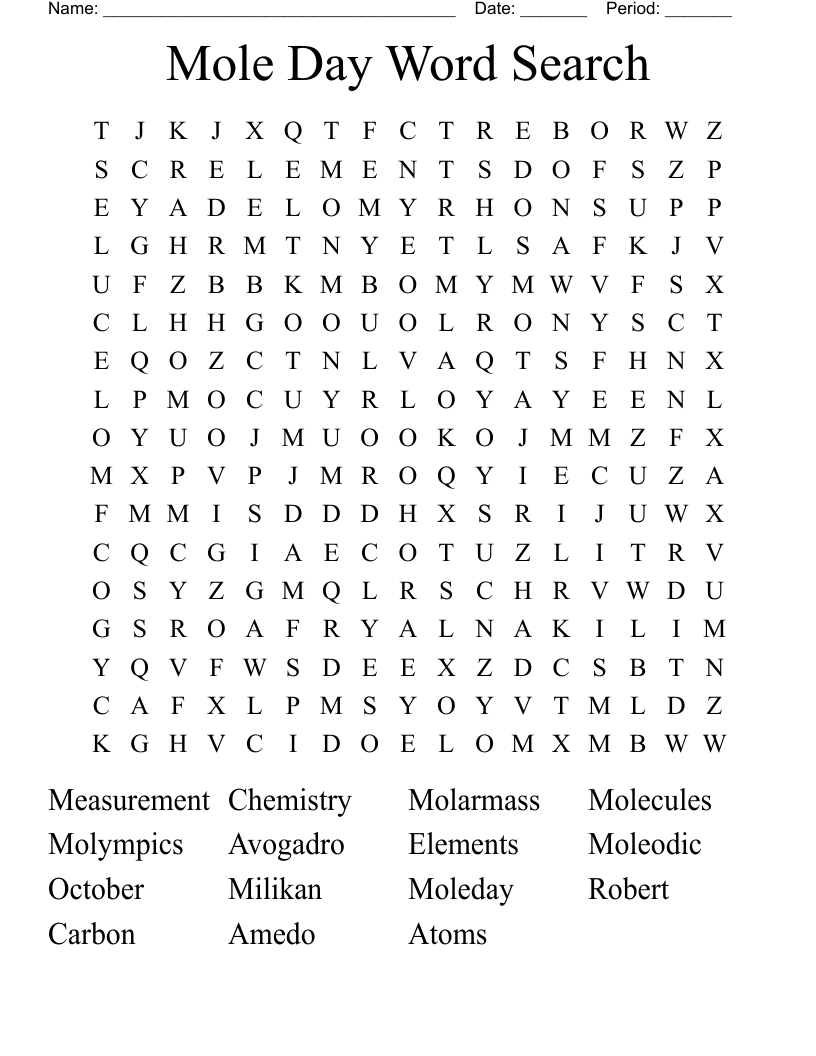 Mole Day Word Search