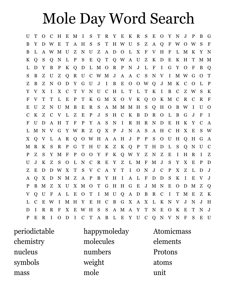 Mole Day Word Search 
