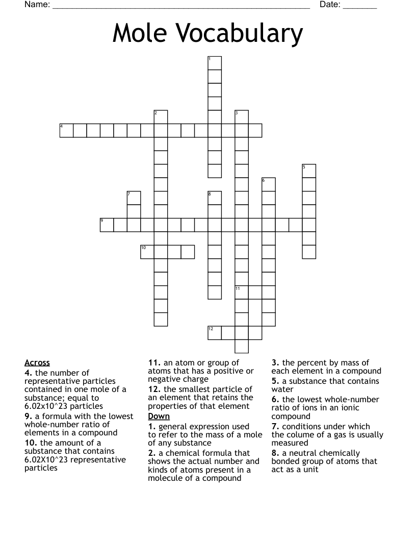 Mole Vocabulary Crossword