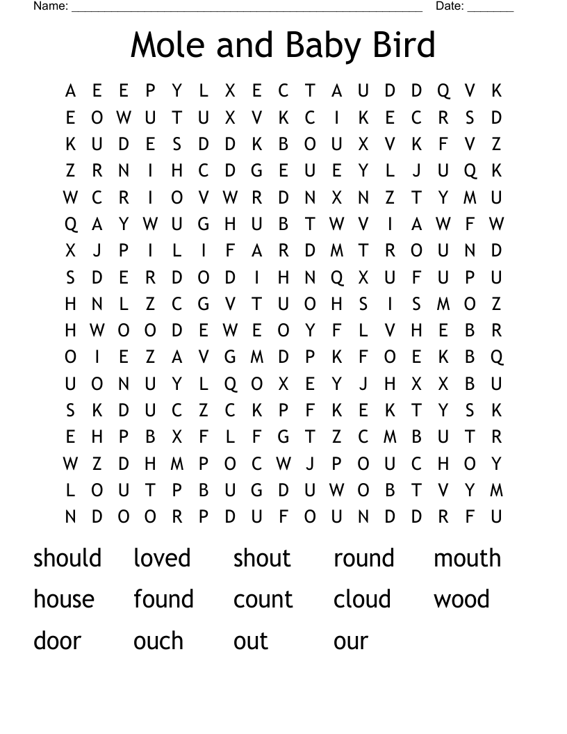 Mole and Baby Bird Word Search