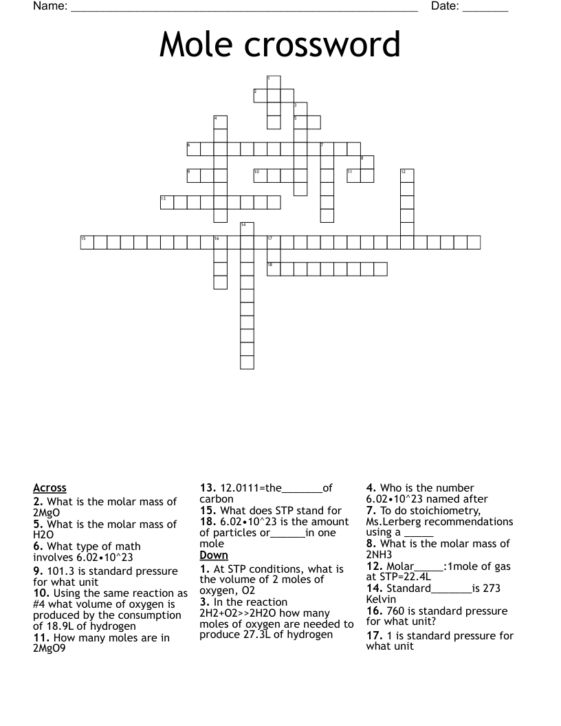 Mole crossword 