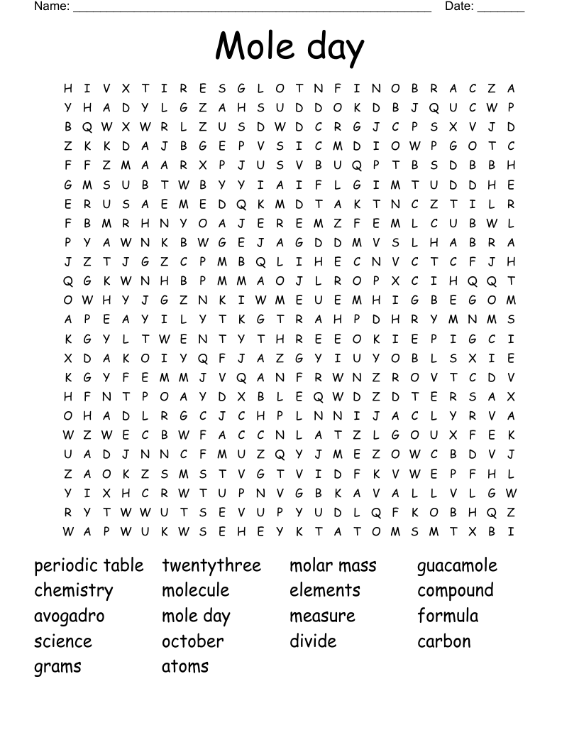 Mole day Word Search