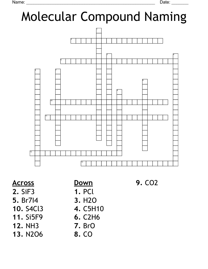 Molecular Compound Naming Crossword