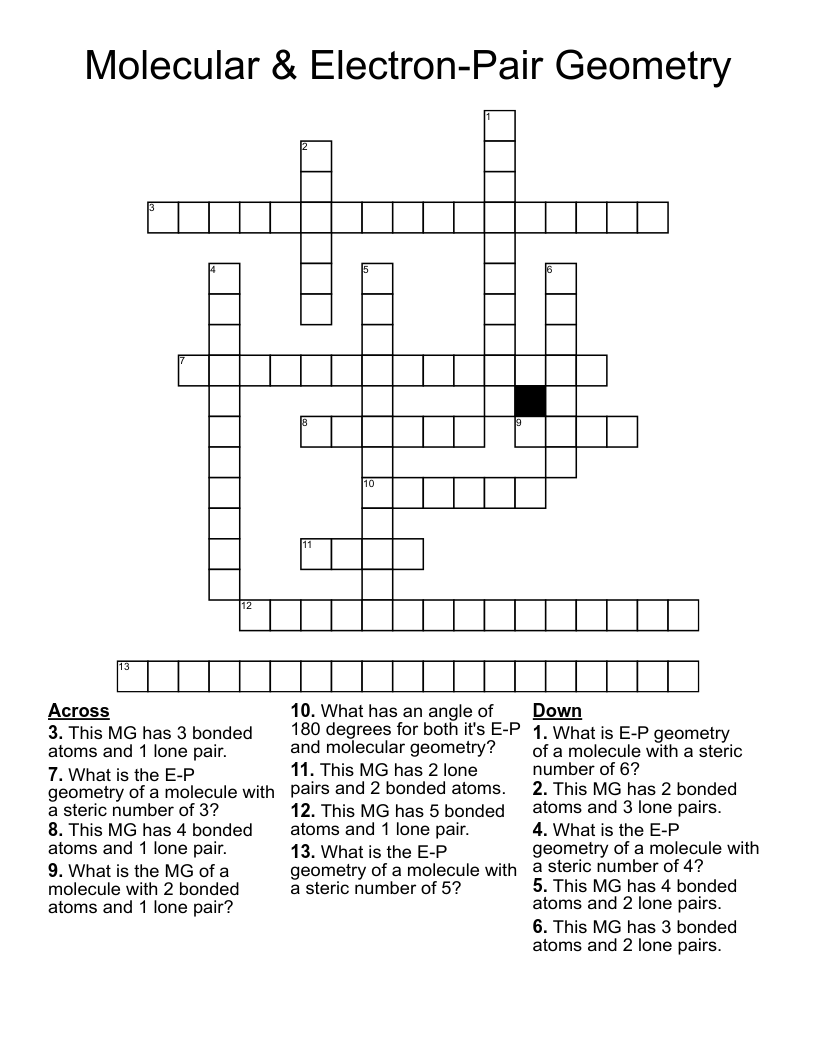 Molecular & Electron-Pair Geometry Crossword