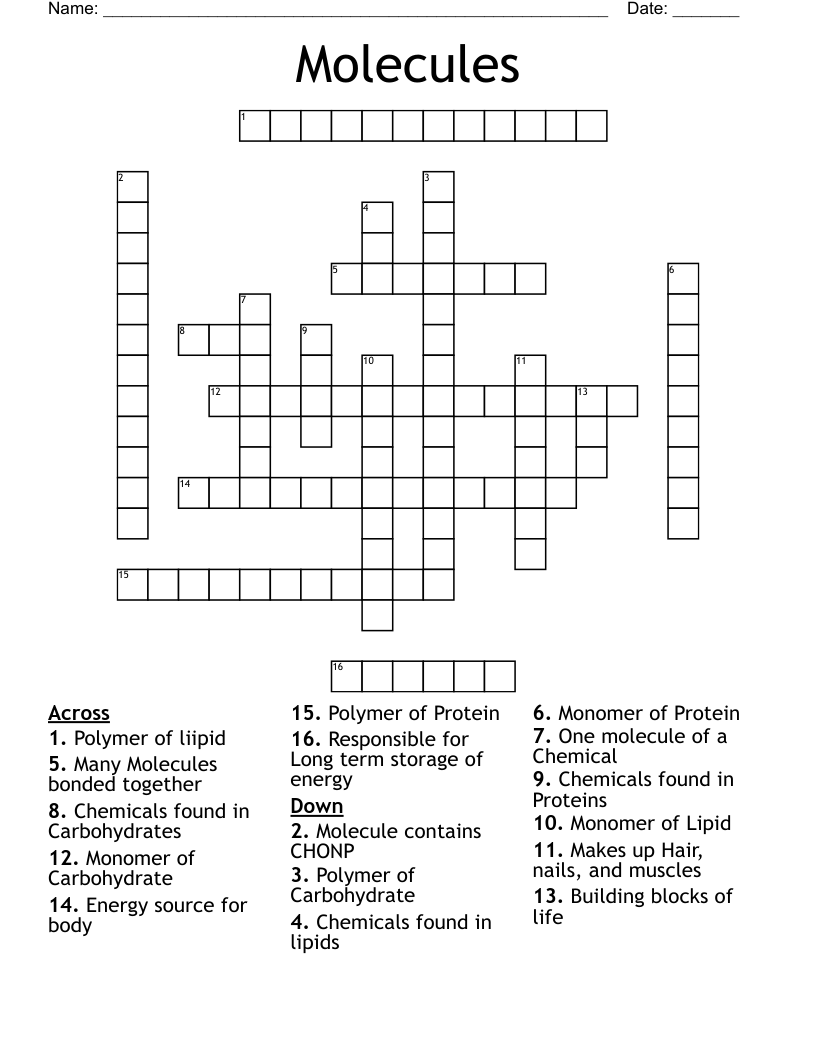 Molecules Crossword