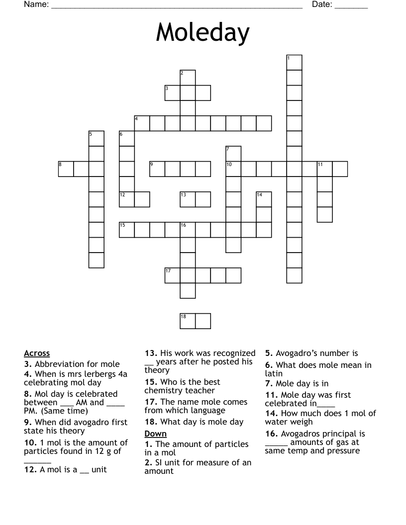 Moleday Crossword