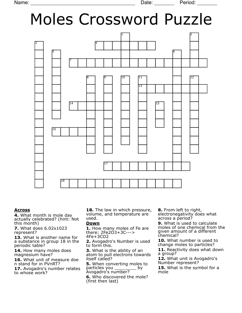 Moles Crossword Puzzle