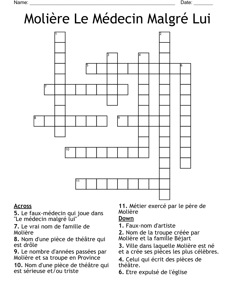 Molière Le Médecin Malgré Lui Crossword