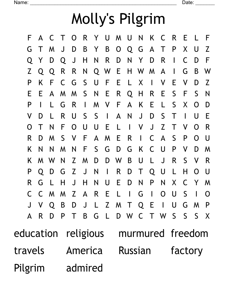 Molly's Pilgrim Word Search