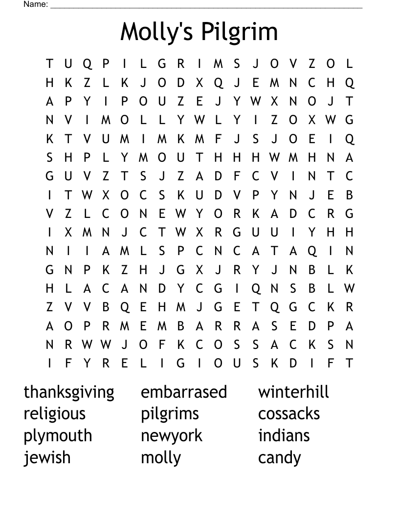 Molly's Pilgrim Word Search