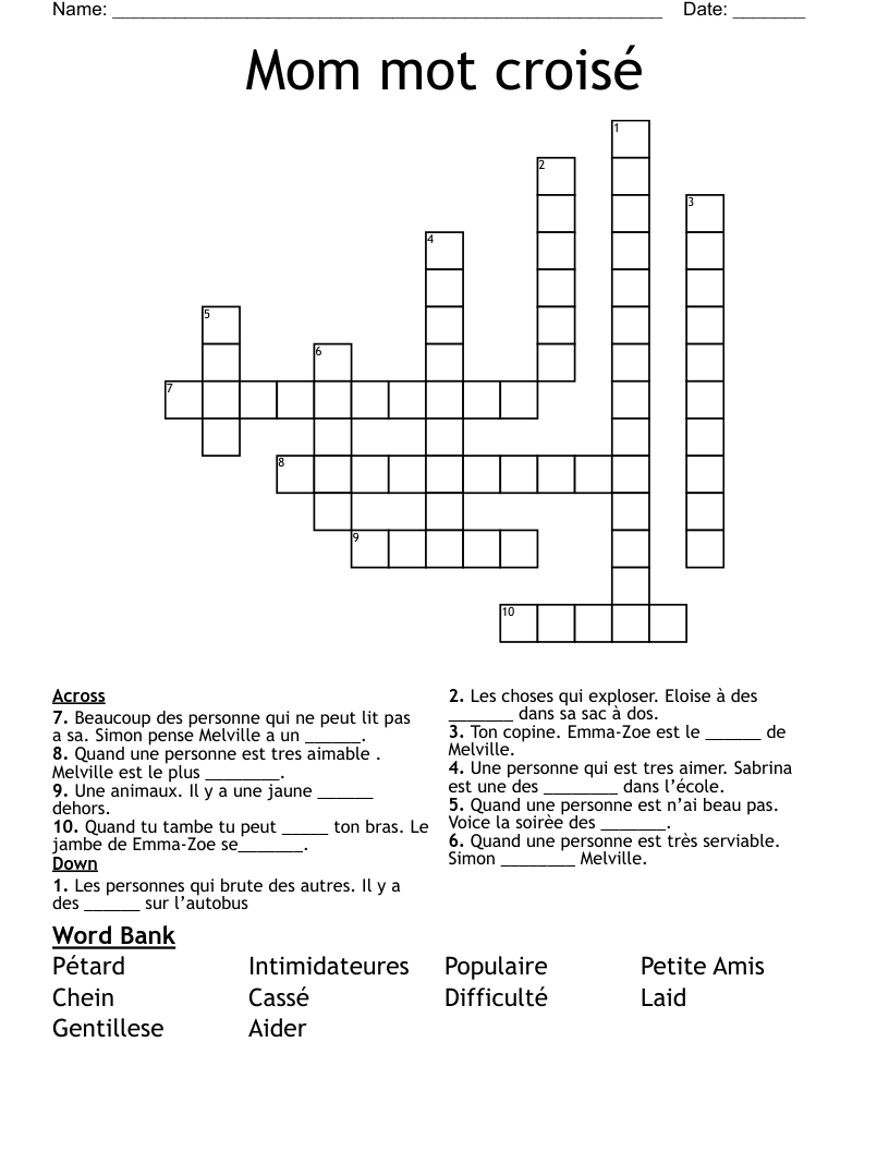 Mom mot croisé Crossword