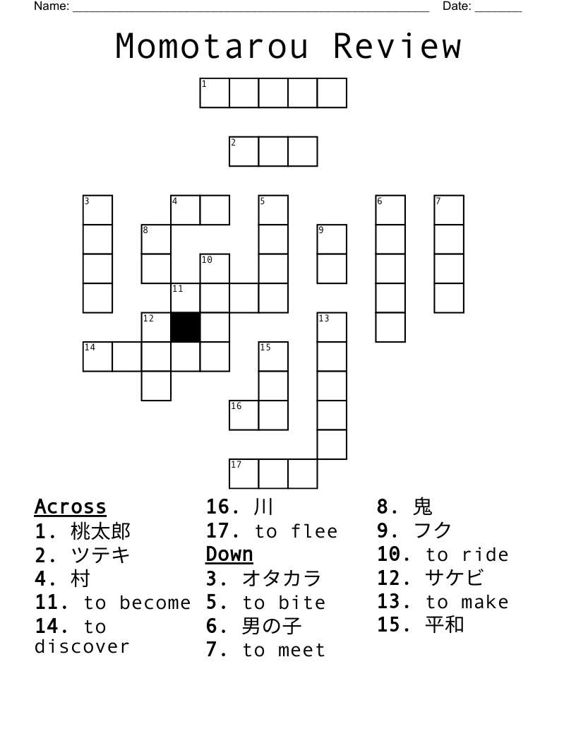 Momotarou Review Crossword