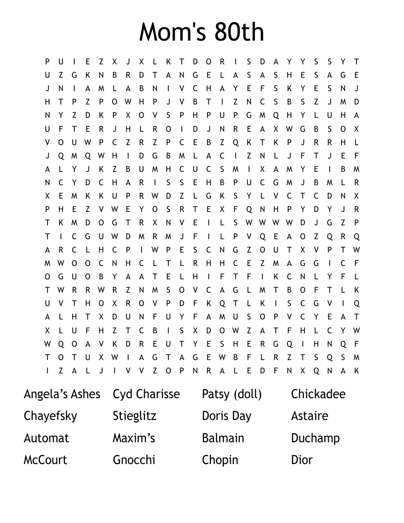Mom's 80th Word Search
