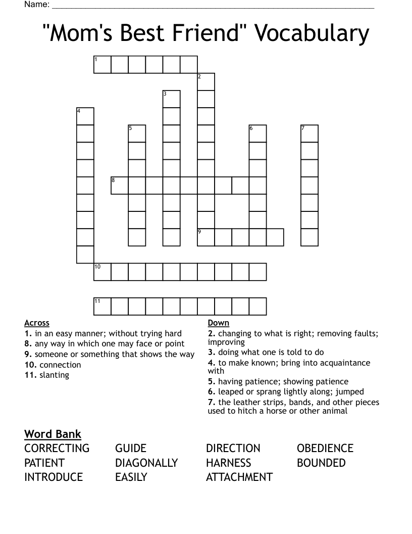 "Mom's Best Friend" Vocabulary Crossword
