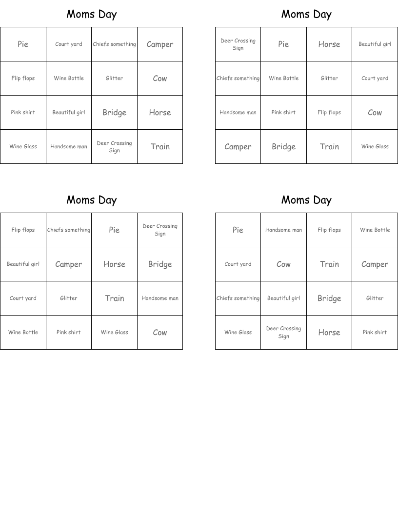 Moms Day Bingo Cards