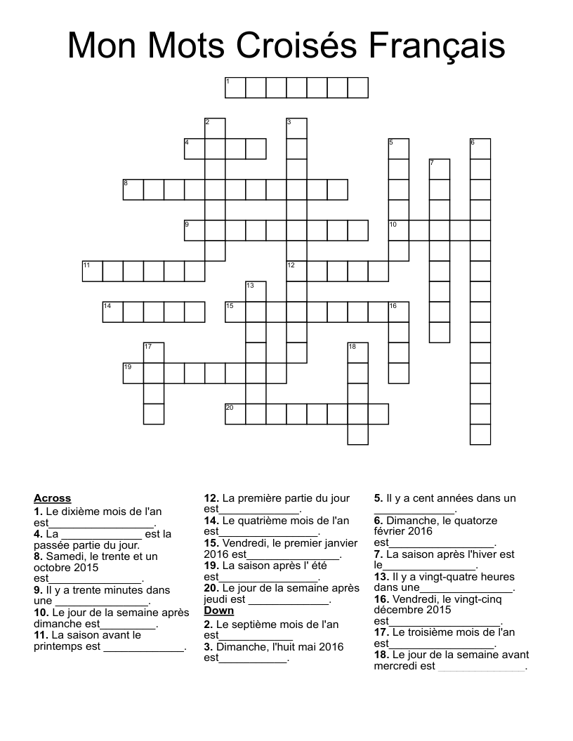 Mon Mots Croisés Français Crossword