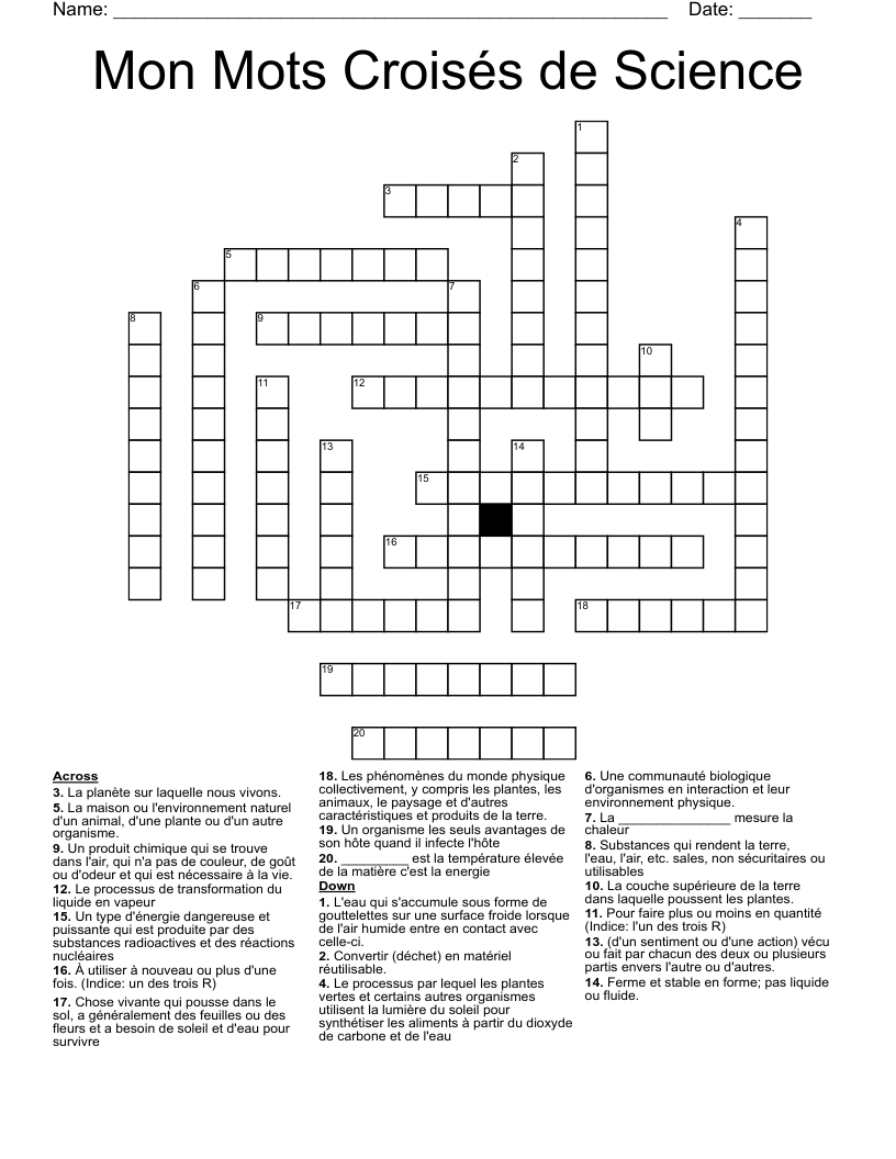Mon Mots Croisés de Science Crossword