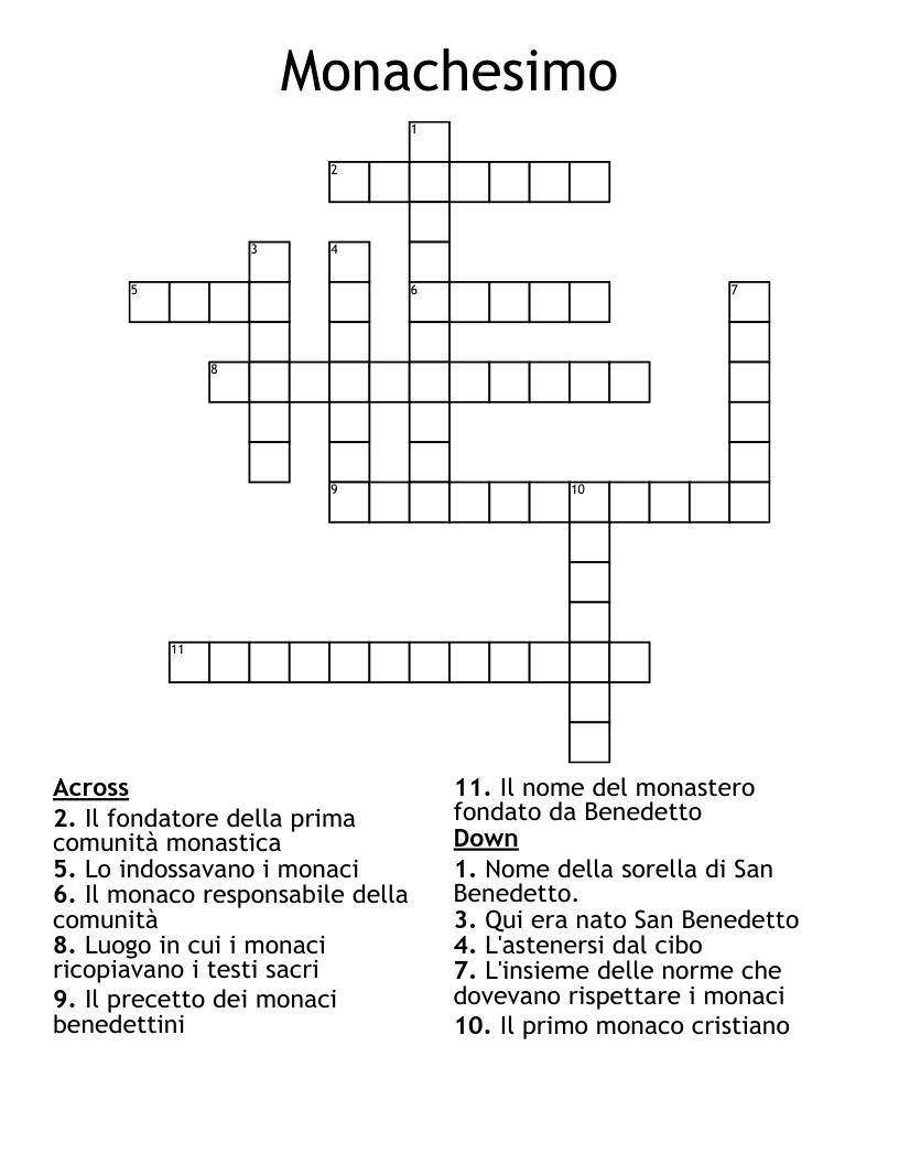Monachesimo Crossword