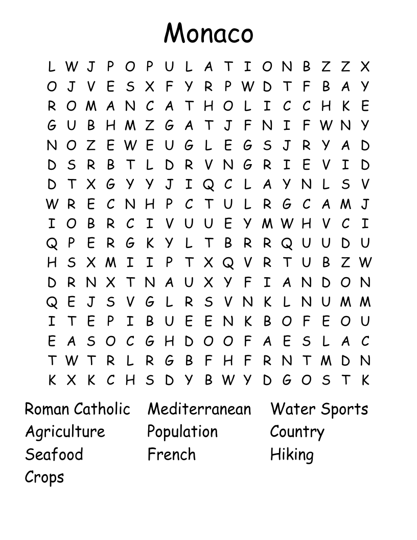 Monaco Word Search